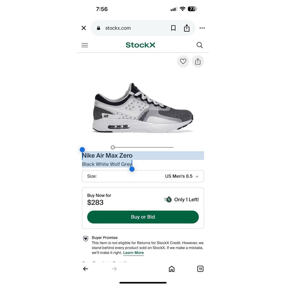 Rare limited edition “Oreo” Nike Air Max Zero Black White Wolf Grey men’s sz 9.5